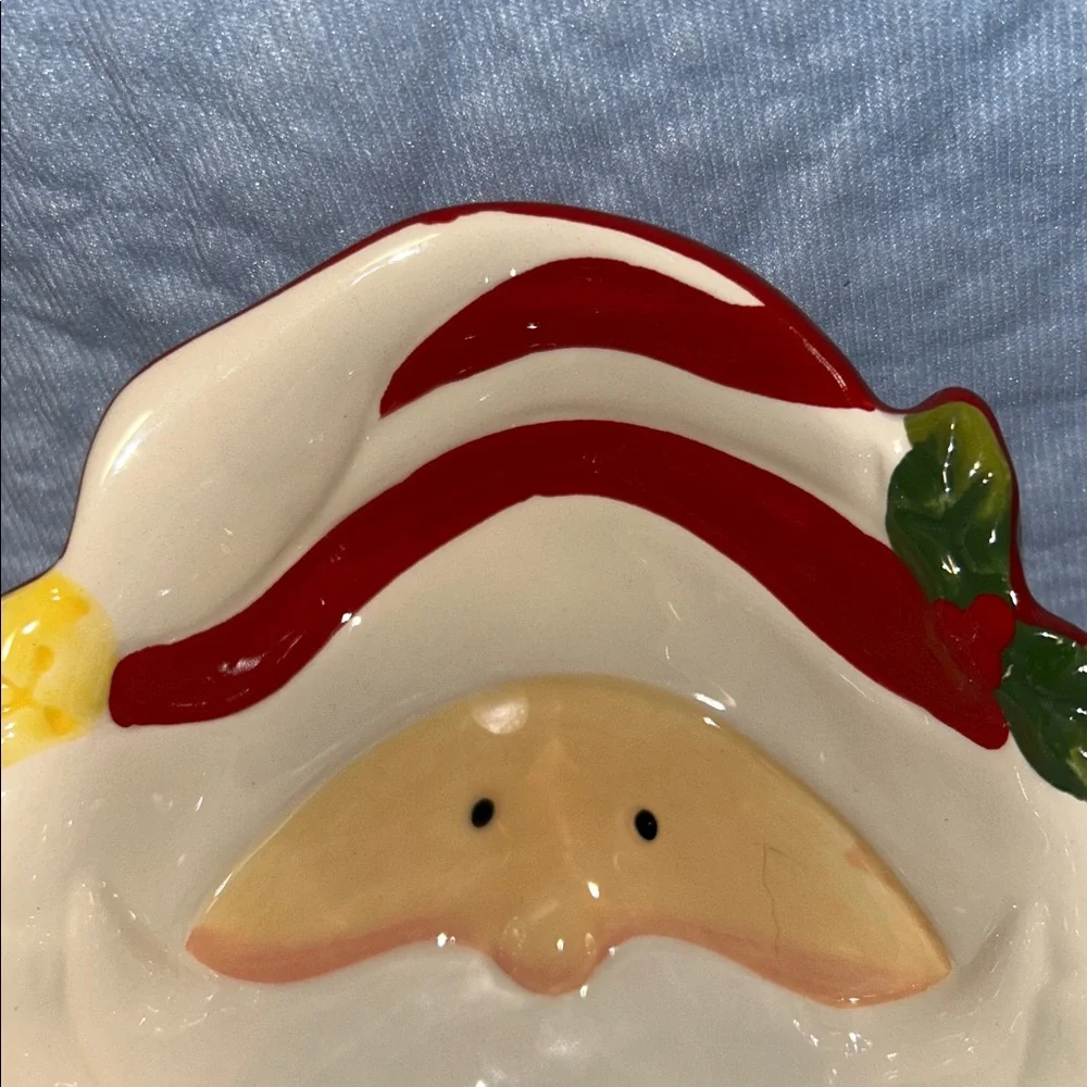 Santa Face Earthenware Christmas Candy Dish Bowl Nuts Snacks Holiday